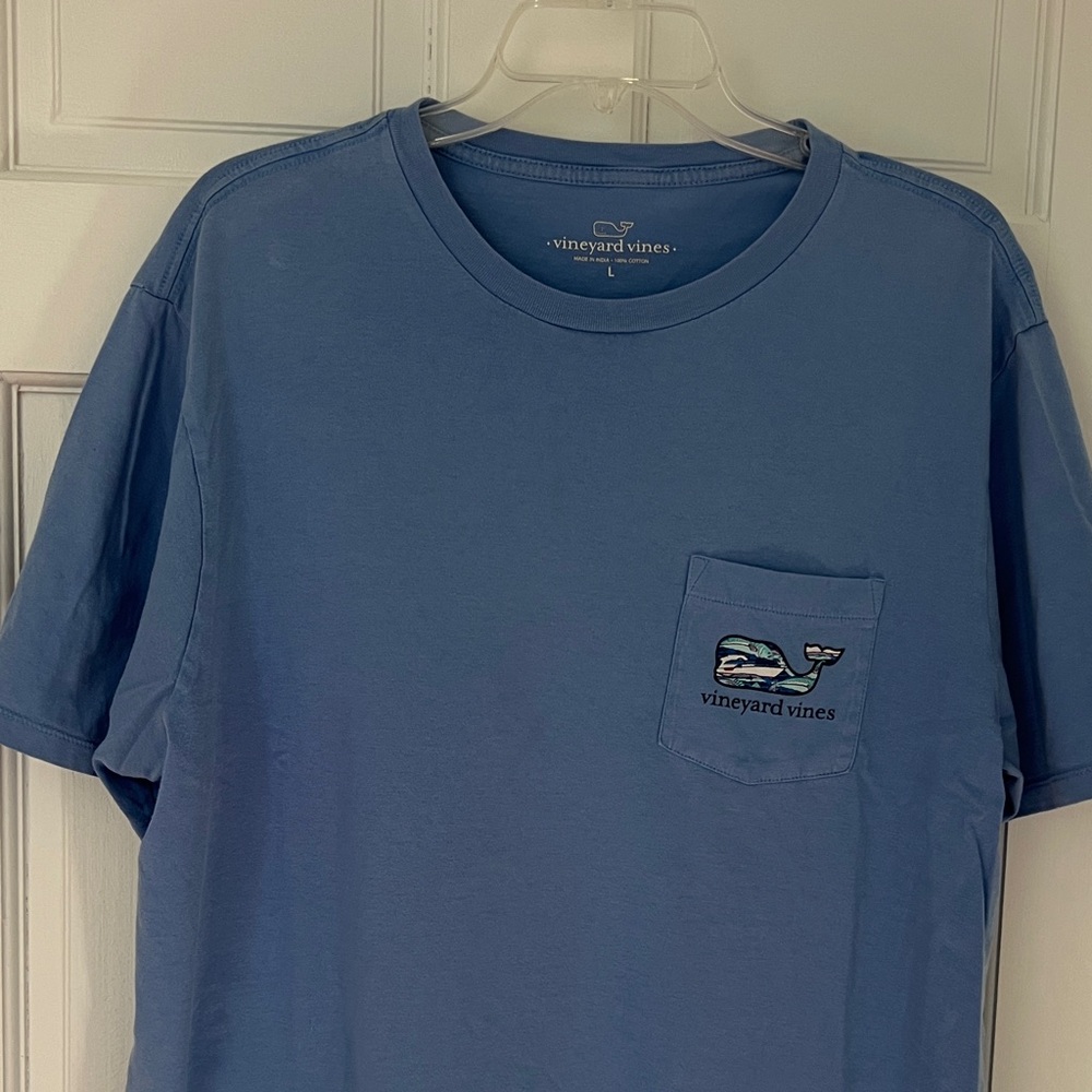 Vineyard Vines Pocket Tee in Dusty Blue with Whale